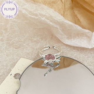 Flyup แหวนนิ้วมือ อัลลอย คริสตัล รูปหัวใจ เรขาคณิต สีชมพู ปรับได้ สไตล์เกาหลี โกธิค พังก์ เครื่องประดับ สําหรับผู้หญิง TH