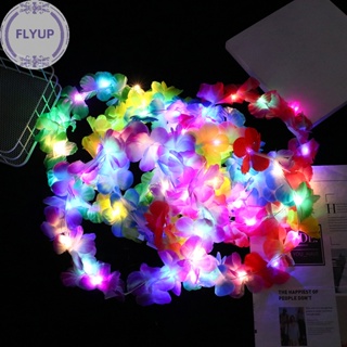 Flyup มงกุฎดอกไม้จําลอง มีไฟ LED เรืองแสง สไตล์ฮาวาย เหมาะกับของขวัญวันเกิด งานแต่งงาน ปาร์ตี้ สําหรับผู้หญิง