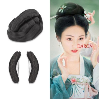 Daron Hanfu ถัก Chignon สังเคราะห์ น่ารัก หวาน ดั้งเดิม ผ้าโพกศีรษะ ผู้หญิง เครื่องประดับผม ย้อนยุค อุปกรณ์ถ่ายภาพ วินเทจ ฮั่นฝู คอสเพลย์ วิกผม