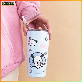 Ins มูลค่าสูง Sanrio Pacha Dog 304 ถ้วยเก็บความร้อนสแตนเลสตรงเครื่องดื่ม + ถ้วยฟาง -FE