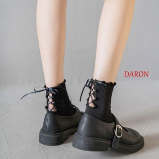 Daron ถุงเท้าผ้าแถบ แฟชั่น สีพื้น ผู้หญิง สีขาว สไตล์เกาหลี Ruffles