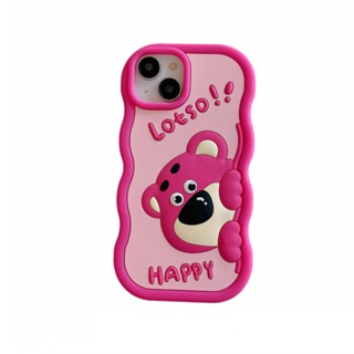 เคสโทรศัพท์มือถือ ยางซิลิโคนนิ่ม ลายการ์ตูนหมีสตรอเบอร์รี่ 3D น่ารัก สําหรับ iPhone 15 14 13 12 Pro MAX 11 15Pro 14Pro 13Pro