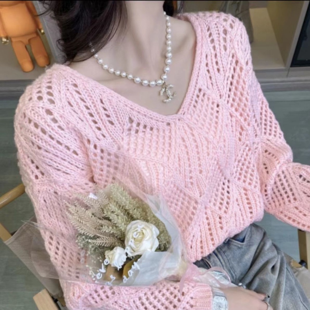 เสื้อกันหนาว-คอวี-แบบสวมหัว-ทรงหลวม-เข้ากับทุกการแต่งกาย-แฟชั่นฤดูใบไม้ผลิ-และฤดูร้อน-สไตล์เกาหลี-สําหรับผู้หญิง-2023