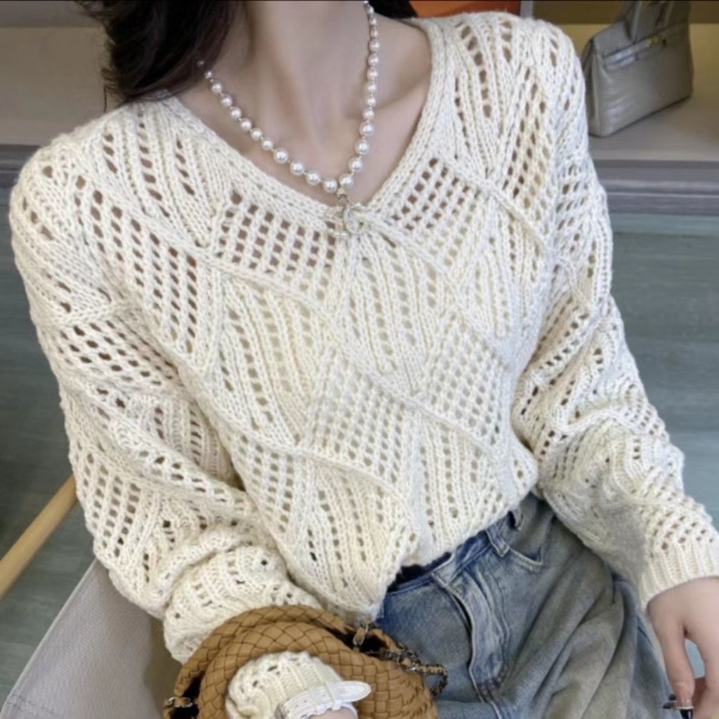 เสื้อกันหนาว-คอวี-แบบสวมหัว-ทรงหลวม-เข้ากับทุกการแต่งกาย-แฟชั่นฤดูใบไม้ผลิ-และฤดูร้อน-สไตล์เกาหลี-สําหรับผู้หญิง-2023