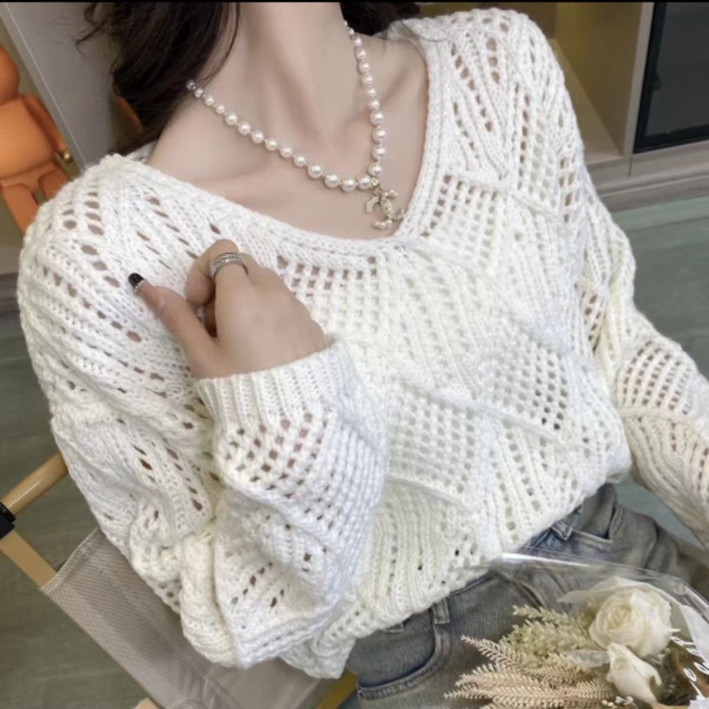 เสื้อกันหนาว-คอวี-แบบสวมหัว-ทรงหลวม-เข้ากับทุกการแต่งกาย-แฟชั่นฤดูใบไม้ผลิ-และฤดูร้อน-สไตล์เกาหลี-สําหรับผู้หญิง-2023