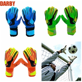 Darby ถุงมือผู้รักษาประตูเกม 1 คู่, ถุงมือประตูฟุตบอล ยาง ป้องกันนิ้วมือ, ถุงมือประตูฟุตบอล กันลื่น ปรับได้ กันลื่น สําหรับเด็ก กีฬากลางแจ้ง