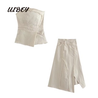 Uibey เสื้อชั้นในแฟชั่น ขอบหยาบ รัดรูป + กระโปรงยาวครึ่งตัว 8953