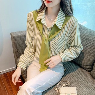 เสื้อเชิ้ต ผ้าคลุมไหล่ ทรงหลวม ลายทาง หรูหรา 40-80 กก. ไซซ์ S-3XL มี 3 สี เหมาะกับฤดูใบไม้ผลิ และฤดูใบไม้ร่วง