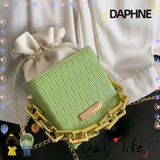 Daphne กระเป๋าสะพายไหล่ กระเป๋าถือ หนัง Pu ทรงบักเก็ต ความจุสูง สีพื้น สําหรับสตรี