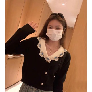 Im Xiang เสื้อคาร์ดิแกน ผ้าถัก ปักลายลูกไม้ ประดับไข่มุก สไตล์ฝรั่งเศส แฟชั่นฤดูใบไม้ผลิ สําหรับผู้หญิง X4SO