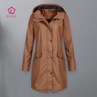 (gongzgu) เสื้อแจ็กเก็ตกันฝน มีฮู้ด กันลม กันลม มีกระเป๋าหลายช่อง สีพื้น แฟชั่นฤดูใบไม้ร่วง และฤดูหนาว สําหรับผู้หญิง