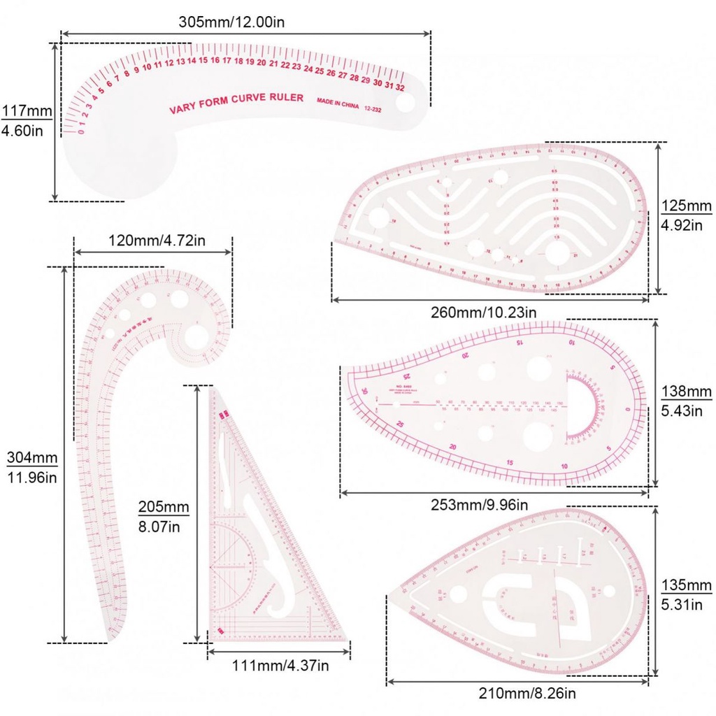 ไม้บรรทัดพลาสติก-รูปเมตริก-6-แบบ-สําหรับตัดเย็บเสื้อผ้า-diy