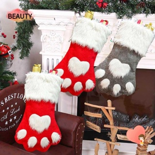 Beauty ถุงของขวัญคริสต์มาส ผ้ากํามะหยี่ขนนิ่ม ขนยาว สีแดง สีเทา สําหรับตกแต่งบ้าน