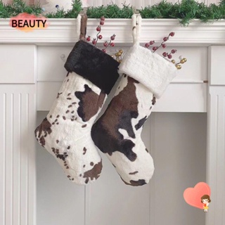 Beauty ถุงน่องโพลีเอสเตอร์ พิมพ์ลายวัว สําหรับตกแต่งบ้าน คริสต์มาส