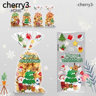 Cherry3 ถุงพลาสติกใส่ขนม คุกกี้ บิสกิต ขนมขบเคี้ยว ลายคริสต์มาส 50 ชิ้น