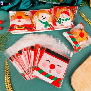 ถุงขนมคุกกี้ ลายซานตาคลอส กวางเอลก์ มีกาวในตัว สําหรับตกแต่งบ้าน เทศกาลคริสต์มาส 25 100 ชิ้น