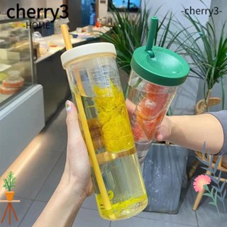 Cherry3 ขวดน้ําดื่ม แบบใส ความจุขนาดใหญ่ 700 มล. พับได้ พร้อมหลอดดูด แบบพกพา สําหรับเด็กผู้หญิง