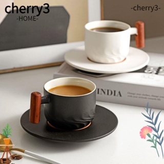 Cherry3 แก้วมักเซรามิก ด้ามจับไม้ ไล่โทนสี สไตล์เรโทร สําหรับกรองชา กาแฟ