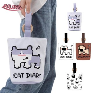 กระเป๋าถือ ผ้าแคนวาส พิมพ์ลายตัวอักษร BO Dog ทรงบักเก็ต สําหรับเด็กผู้หญิง
