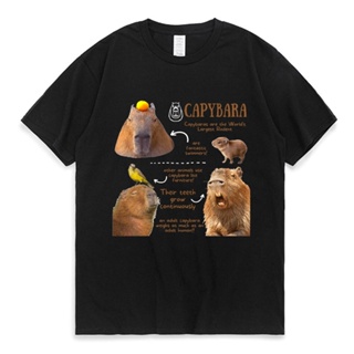【ส่วนลดพิเศษ】 ขายคาปิบาร่า เสื้อยืดแขนสั้น พิมพ์ลายการ์ตูน Capybara เข้ากับทุกการแต่งกาย แขนสั้นพิมพ์พรีเมี่ยม
