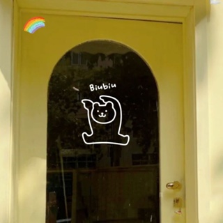 สติกเกอร์ติดผนัง ลายการ์ตูนหมีน่ารัก กันชน สําหรับตกแต่งกระจก ประตู ร้านชานม ห้องเด็ก
