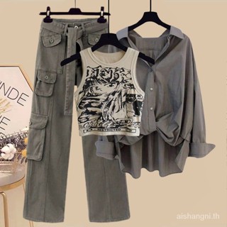 S5hi เสื้อเชิ้ตสูท ทรงหลวม สามชิ้น พลัสไซซ์ แฟชั่นฤดูใบไม้ร่วง สไตล์เรโทร สําหรับผู้หญิง 2023
