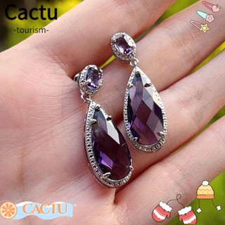 Cactu ต่างหูคริสตัล เพทาย รูปหยดน้ํา ขนาดใหญ่ สีม่วง น้ําหนักเบา เครื่องประดับ สําหรับผู้หญิง