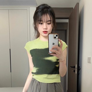 เสื้อยืดคอกลม แขนสั้น เข้ารูป สไตล์เรโทร ฤดูร้อน สําหรับผู้หญิง