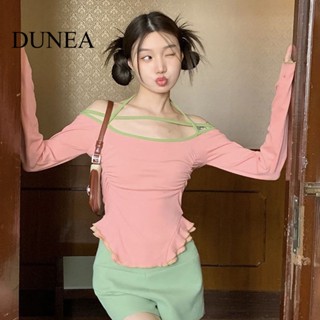 Dunea เสื้อแขนยาว เปิดไหล่ข้างเดียว ขอบไม้ เซ็กซี่ สําหรับผู้หญิง