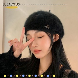 Eutus หมวกเบเร่ต์ ผ้าขนกระต่ายเทียม แบบหนา กันลม ให้ความอบอุ่น สีพื้น แฟชั่นฤดูใบไม้ร่วง ฤดูหนาว