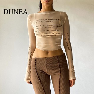 Dunea เสื้อถัก คอกลม แขนยาว พิมพ์ลาย เซ็กซี่ สําหรับผู้หญิง