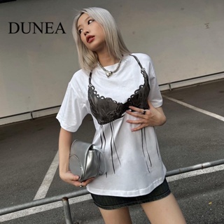 Dunea เสื้อยืด แขนสั้น พิมพ์ลาย ทรงหลวม เซ็กซี่ สําหรับผู้หญิง