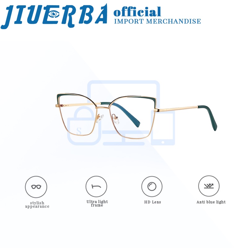 jiuerba-แว่นตาแฟชั่น-กรอบโลหะ-ทรงตาแมว-ป้องกันรังสี-สําหรับผู้ชาย-และผู้หญิง
