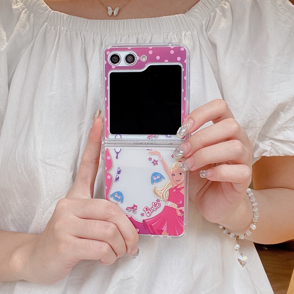 เคสโทรศัพท์มือถือแบบแข็ง-กันกระแทก-ลายการ์ตูนบาร์บี้น่ารัก-สําหรับ-samsung-galaxy-z-flip5-z-flip-3-flip-4