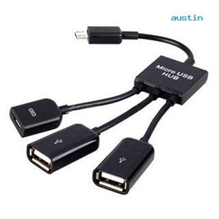 [AY] 3in1 ฮับ Micro USB OTG ตัวผู้ เป็นตัวเมีย สายเคเบิลอะแดปเตอร์ USB 2 คู่ สําหรับ Samsung