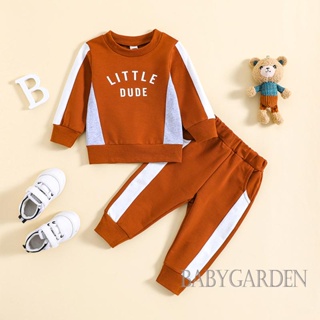 Baga-3 เดือน - 3 ปี ชุดเสื้อผ้าเด็กทารก ฤดูใบไม้ร่วง พิมพ์ลายตัวอักษร สีตัดกัน เสื้อแขนยาว + กางเกงเอวยางยืด