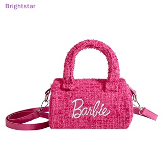 Brightstar กระเป๋าถือ กระเป๋าสะพายไหล่ ทรงกระบอก ลายการ์ตูนบาร์บี้น่ารัก ความจุขนาดใหญ่ สีชมพู สําหรับเป็นของขวัญ ใหม่