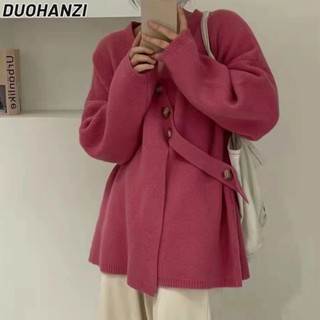Duohanzi เสื้อกันหนาว ผ้าถัก สีฟ้า สําหรับผู้หญิง