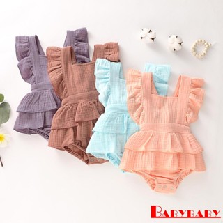 Babybaby- ชุดรอมเปอร์ แขนกุด แต่งระบาย เปิดหลัง สีพื้น สําหรับเด็กผู้หญิง