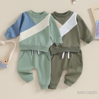 Baga-3 เดือน - 3 ปี เด็กทารก ฤดูใบไม้ร่วง ชุดเสื้อผ้า แขนยาว สีตัดกัน เสื้อกันหนาว + กางเกงหูรูด
