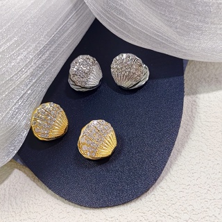 Silver needle zircon pearl shell fan-shaped earrings French light luxury advanced sense earrings wholesale women