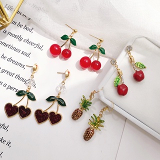 Korean version of Internet celebrity cherry fruit earrings long love earrings simple personality girls sweet cute earrings wholesale