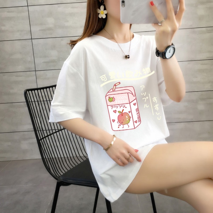เสื้อยืดคอกลม-แขนสั้น-ผ้าฝ้าย-100-พิมพ์ลายเครื่องดื่มน่ารัก-ทรงหลวม-โอเวอร์ไซซ์-แฟชั่นฤดูร้อน-สําหรับผู้หญิง-ไซซ์-s-3xl