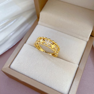 แหวนคู่รัก ลายดอกไม้นําโชค ปรับได้ เรียบง่าย สไตล์ญี่ปุ่น หรูหรา