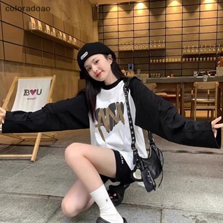 Crd เสื้อยืดลําลอง แขนยาว คอกลม พิมพ์ลายหัวใจ ทรงหลวม แฟชั่นฤดูใบไม้ร่วง สําหรับสตรี ZXH