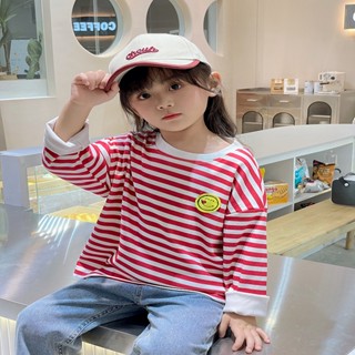 เสื้อแขนยาว คอกลม แบบสวมหัว ทรงหลวม ลายทาง แฟชั่นฤดูใบไม้ร่วง สําหรับเด็ก SL7697