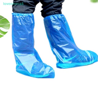 Loveoionia1 ผ้าคลุมรองเท้าบูท กันฝน กันน้ํา กันลื่น แบบใช้แล้วทิ้ง 10 ชิ้น