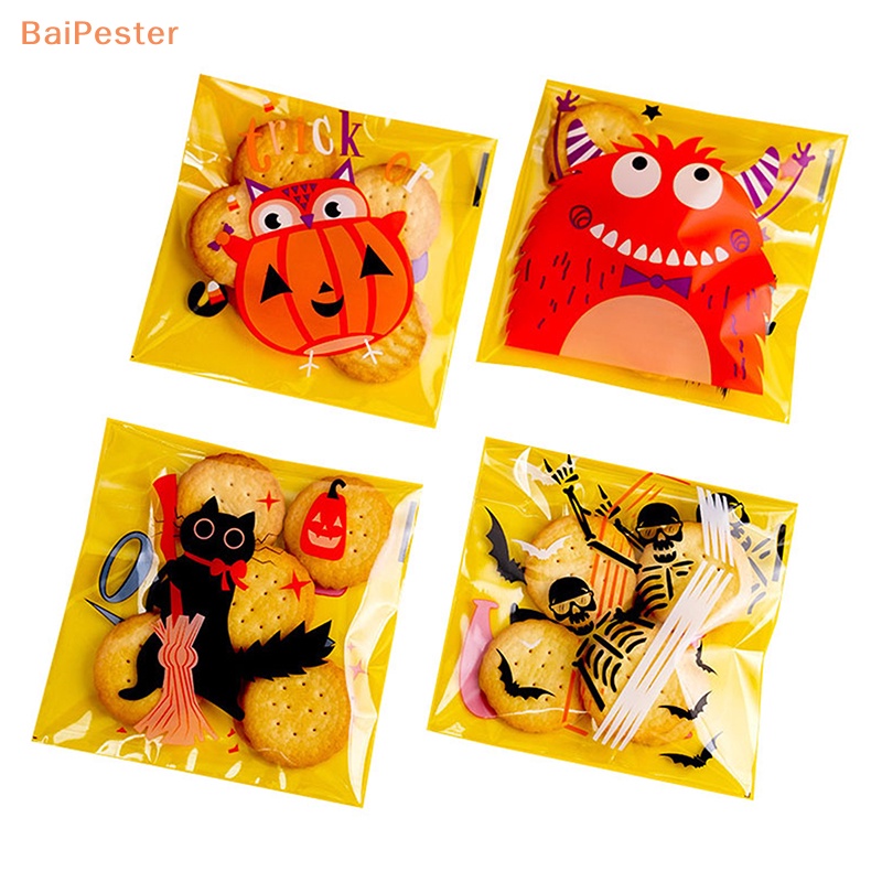 baipester-ถุงพลาสติก-มีกาวในตัว-สําหรับใส่ขนม-คุกกี้-ขนมขบเคี้ยว-ปาร์ตี้ฮาโลวีน-100-ชิ้น