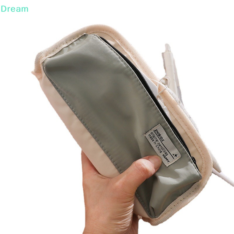 lt-dream-gt-กระเป๋าดินสอ-ผ้าแคนวาส-สามชั้น-ความจุขนาดใหญ่-เรียบง่าย-สําหรับใส่เครื่องเขียนนักเรียน-ลดราคา