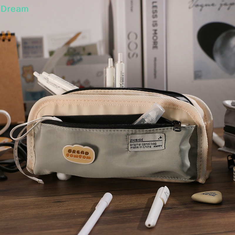 lt-dream-gt-กระเป๋าดินสอ-ผ้าแคนวาส-สามชั้น-ความจุขนาดใหญ่-เรียบง่าย-สําหรับใส่เครื่องเขียนนักเรียน-ลดราคา